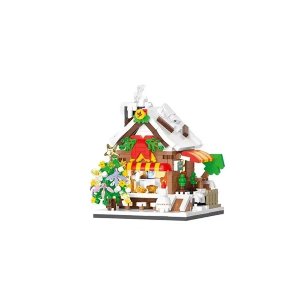 Christmas Snow House Mini Building Blocks Set Balody Coffe Candy Book Shop City View 3D Model Brick Boys Toys Children Xmas Gift