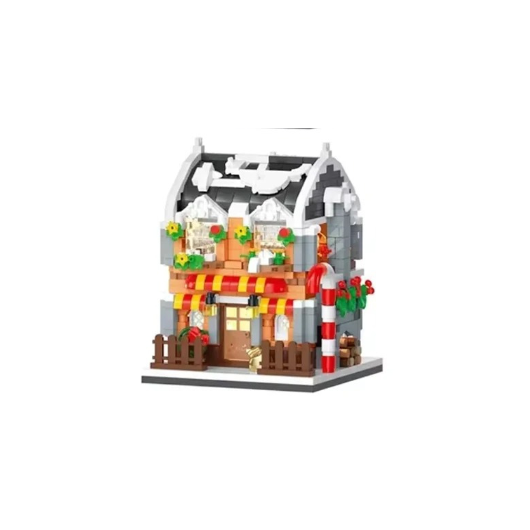 Christmas Snow House Mini Building Blocks Set Balody Coffe Candy Book Shop City View 3D Model Brick Boys Toys Children Xmas Gift