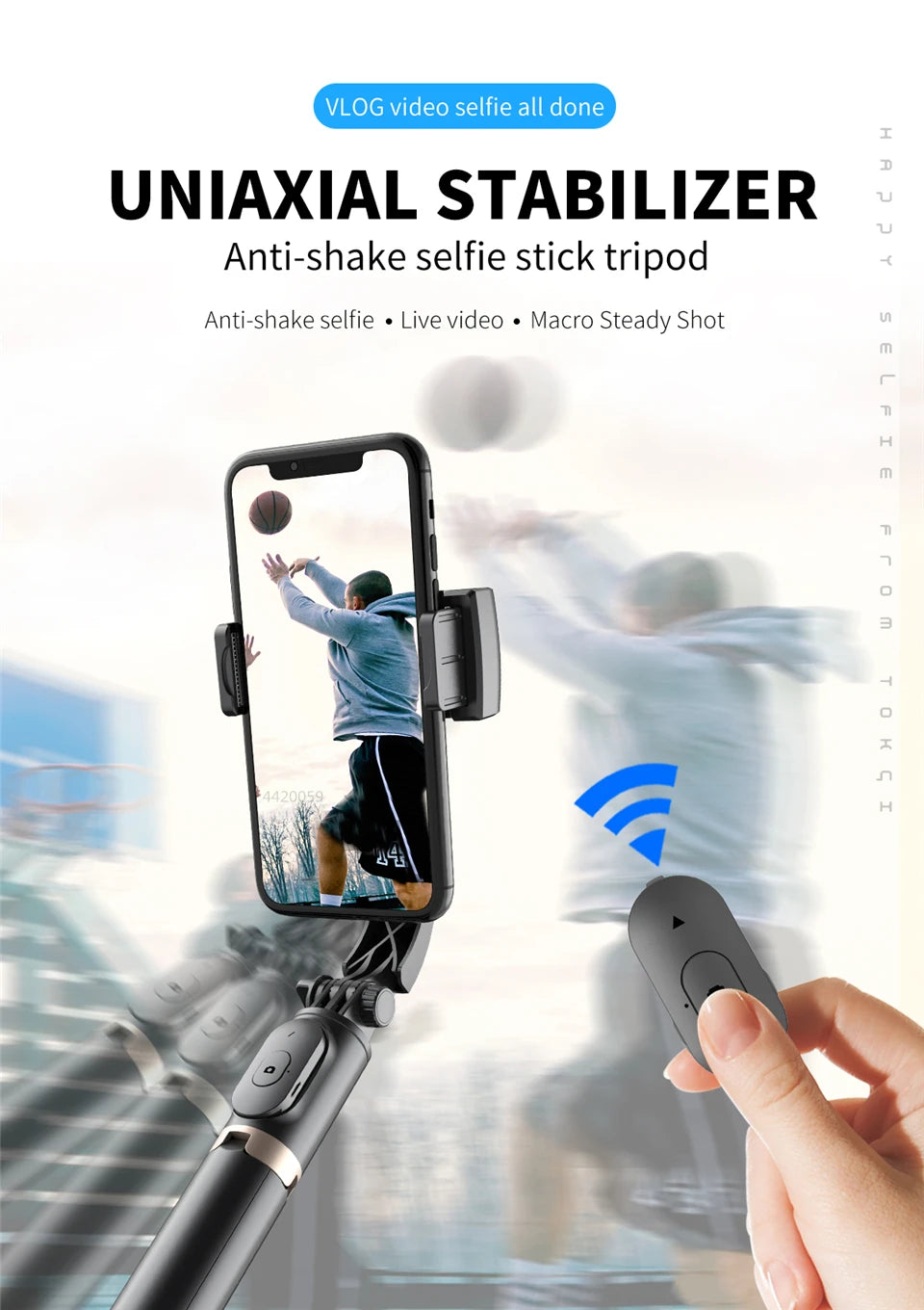 Roreta 2024 NEW Gimbal Stabilizer Selfie Stick Foldable Wireless Tripod with Bluetooth Shutter Monopod for IOS Android