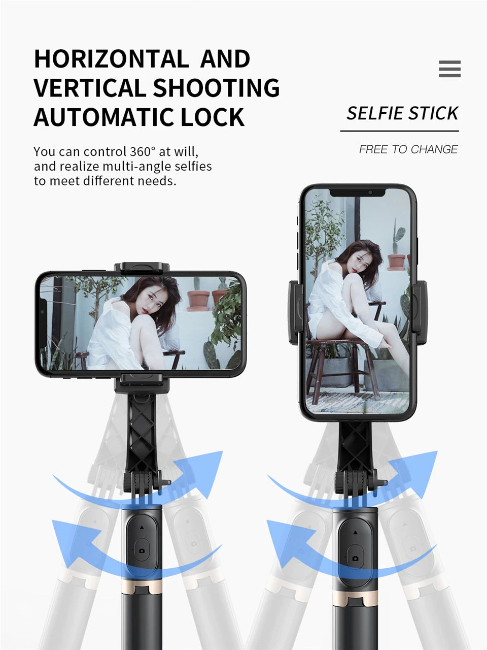 Roreta 2024 NEW Gimbal Stabilizer Selfie Stick Foldable Wireless Tripod with Bluetooth Shutter Monopod for IOS Android