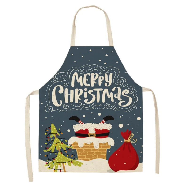 Linen Merry Christmas Apron Christmas Decorations for Home Kitchen Accessories 2024 Christmas Natal Navidad 2025 New Year Gifts