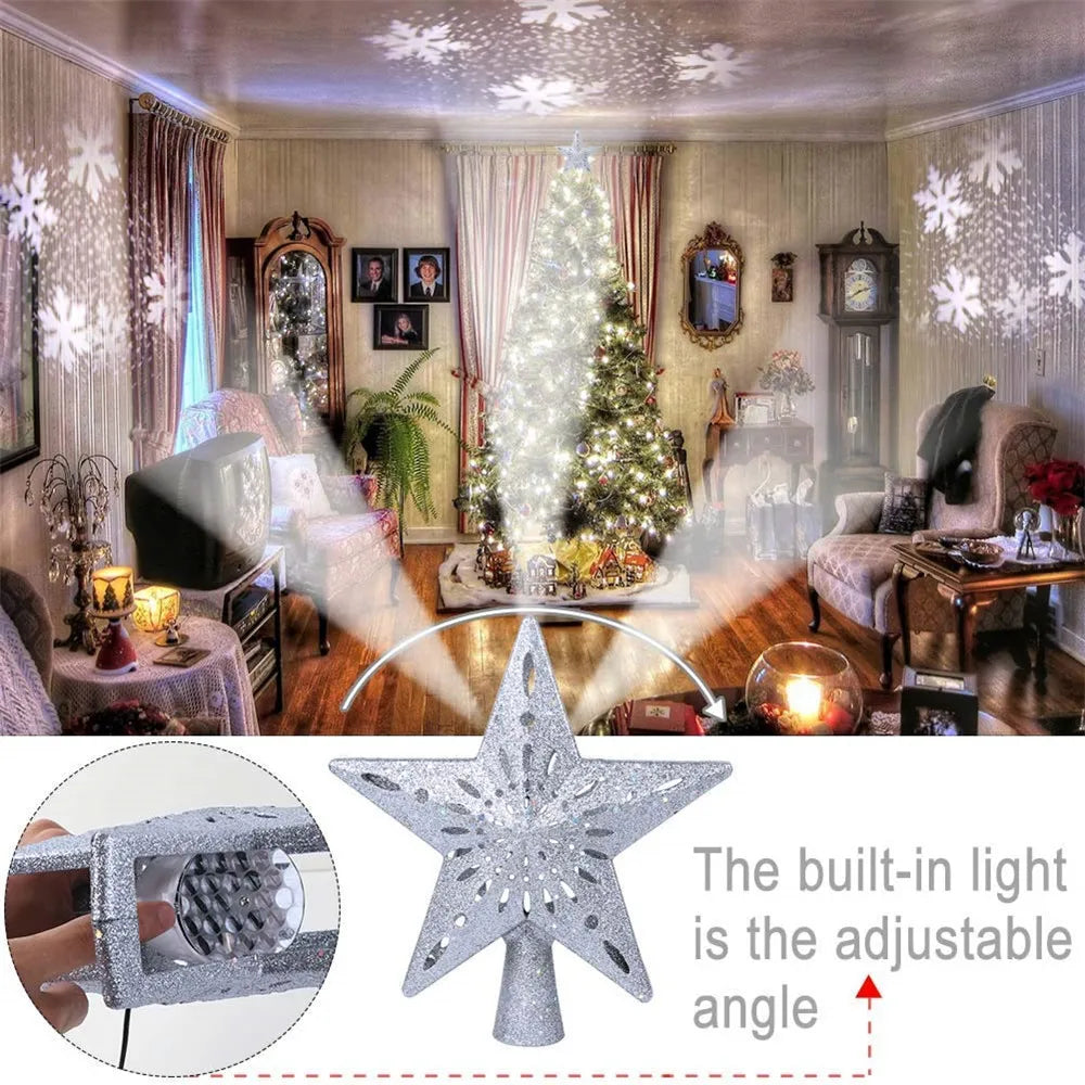 LED Snowflake Projector Lamp Rotating Night Lamp Dynamic Snowstorm Effect Light For Christmas Tree Toppers Indoor Bedroom Decor