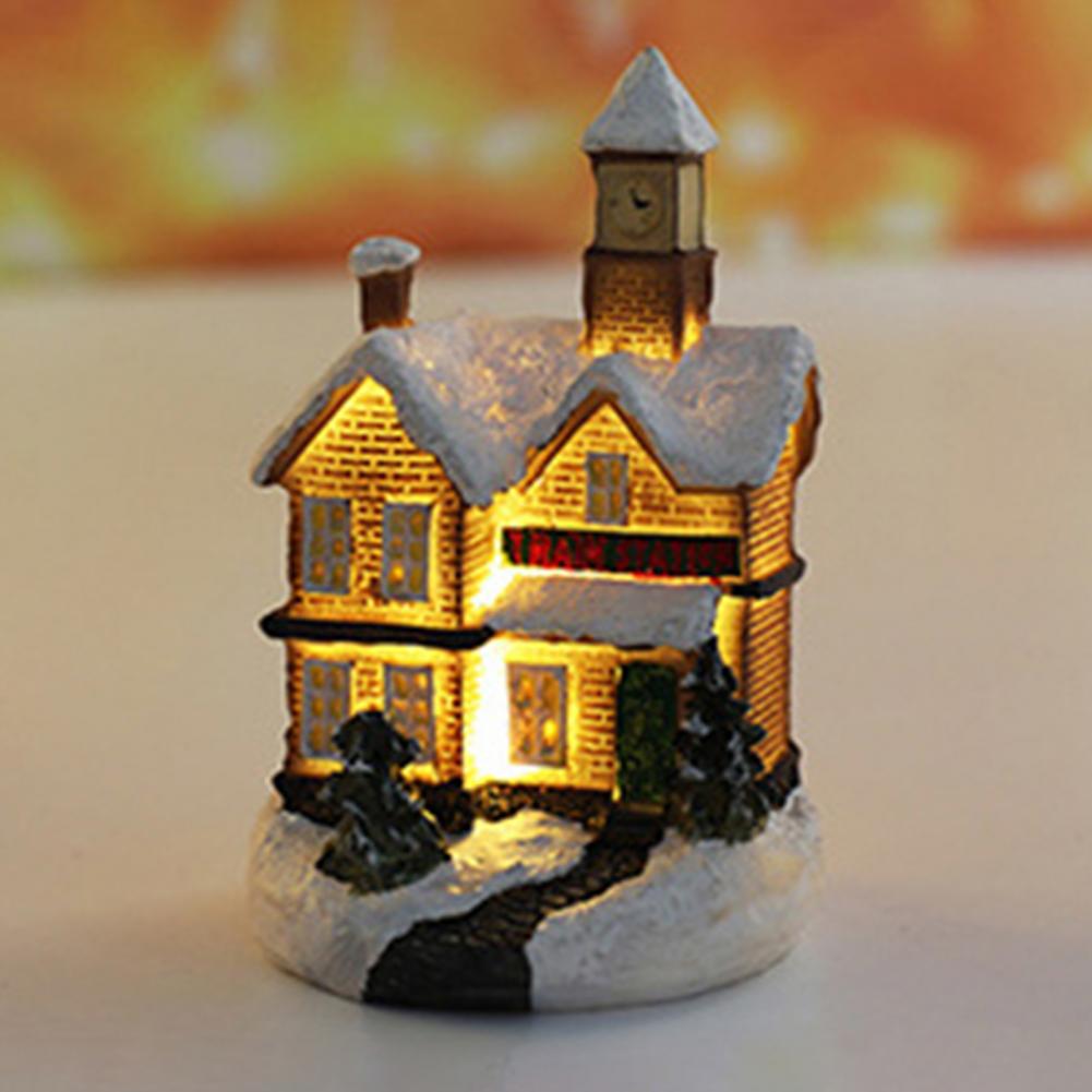 Christmas Scene Village Houses Town Decoration With Warm White Led Light 2021 Xmas Christmas Ornament Kids Gift For Home Decor