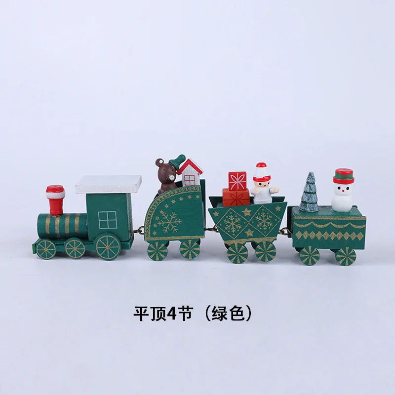 4 Knots Christmas Train Painted Wooden Christmas Decoration for Home with Santa Kids Toys Ornament Navidad 2019 New Year Gift