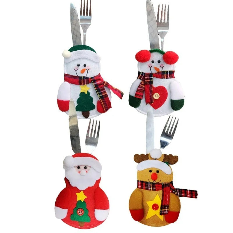 Christmas Knife And Fork Cover Christmas Sticker Hat Knife And Fork Bag Diy Crafts Party Decor Home Decor Accessories