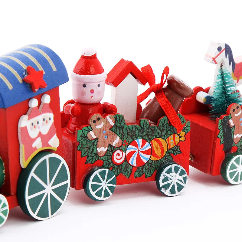 4 Knots Christmas Train Painted Wooden Christmas Decoration for Home with Santa Kids Toys Ornament Navidad 2019 New Year Gift