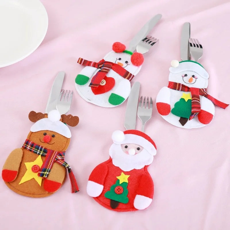 Christmas Knife And Fork Cover Christmas Sticker Hat Knife And Fork Bag Diy Crafts Party Decor Home Decor Accessories