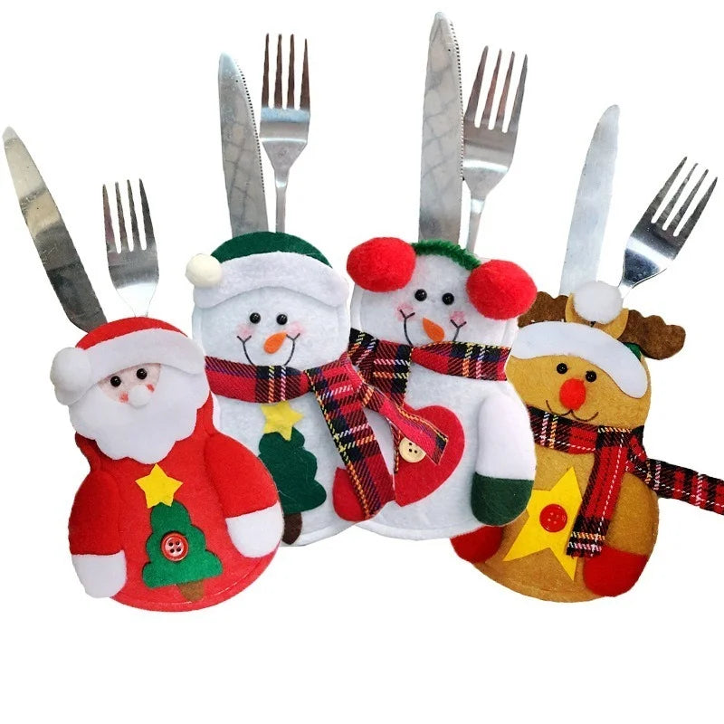 Christmas Knife And Fork Cover Christmas Sticker Hat Knife And Fork Bag Diy Crafts Party Decor Home Decor Accessories