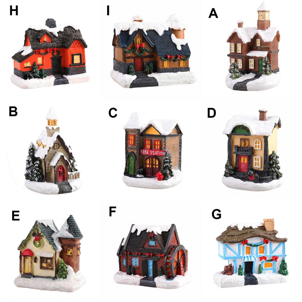 Christmas Scene Village Houses Town Decoration With Warm White Led Light 2021 Xmas Christmas Ornament Kids Gift For Home Decor