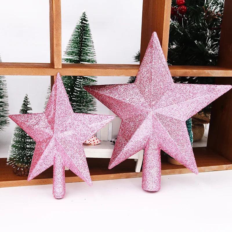 Christmas Tree Top Star Decorations, Shiny Gold Powder, Five-Pointed Star, New Year's Ornament, Merry Christmas Decorations,