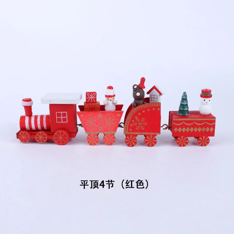 4 Knots Christmas Train Painted Wooden Christmas Decoration for Home with Santa Kids Toys Ornament Navidad 2019 New Year Gift