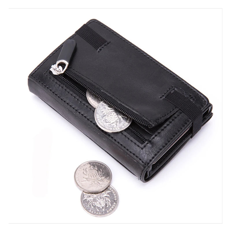 Custom Engraving Wallet Men Credit Card Holder RFID Blocking Anti-thief Leather Purse Card Wallet with ID Window Coin Pocket Bag