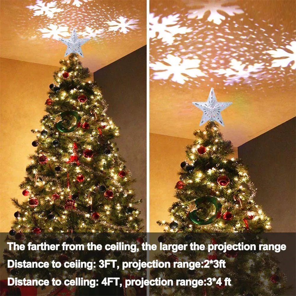 LED Snowflake Projector Lamp Rotating Night Lamp Dynamic Snowstorm Effect Light For Christmas Tree Toppers Indoor Bedroom Decor