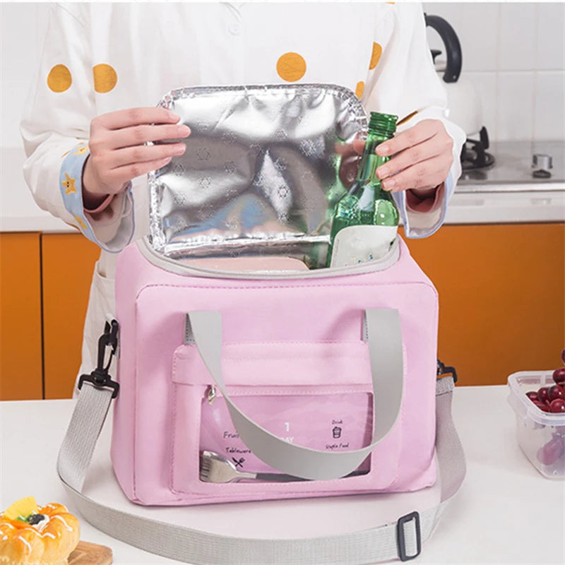 High-Capacity Insulated Oxford Cloth Lunch Bag Portable Crossbody Thermal Picnic School Food Container Bento Box Cooler Bags