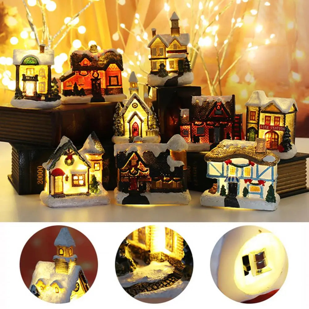 Christmas Scene Village Houses Town Decoration With Warm White Led Light 2021 Xmas Christmas Ornament Kids Gift For Home Decor