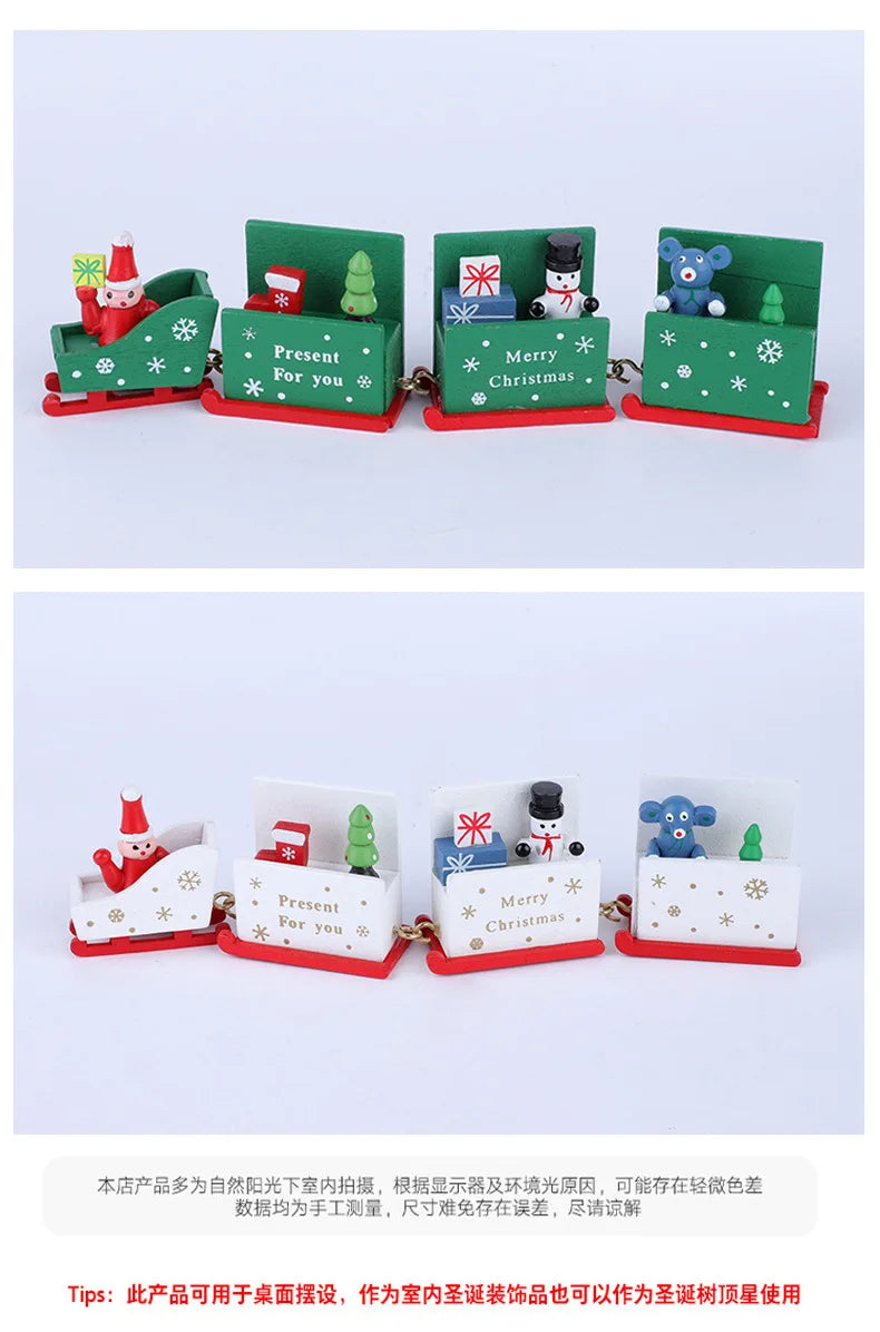 4 Knots Christmas Train Painted Wooden Christmas Decoration for Home with Santa Kids Toys Ornament Navidad 2019 New Year Gift