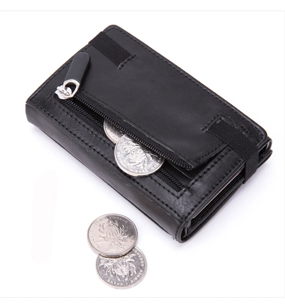 Custom Engraving Wallet Men Credit Card Holder RFID Blocking Anti-thief Leather Purse Card Wallet with ID Window Coin Pocket Bag