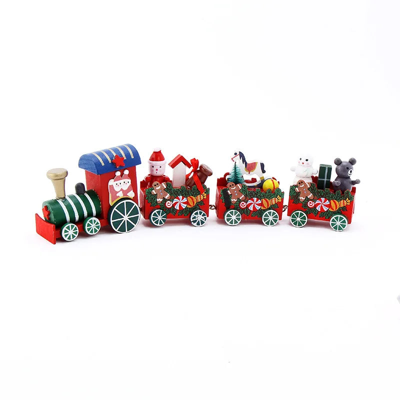 4 Knots Christmas Train Painted Wooden Christmas Decoration for Home with Santa Kids Toys Ornament Navidad 2019 New Year Gift