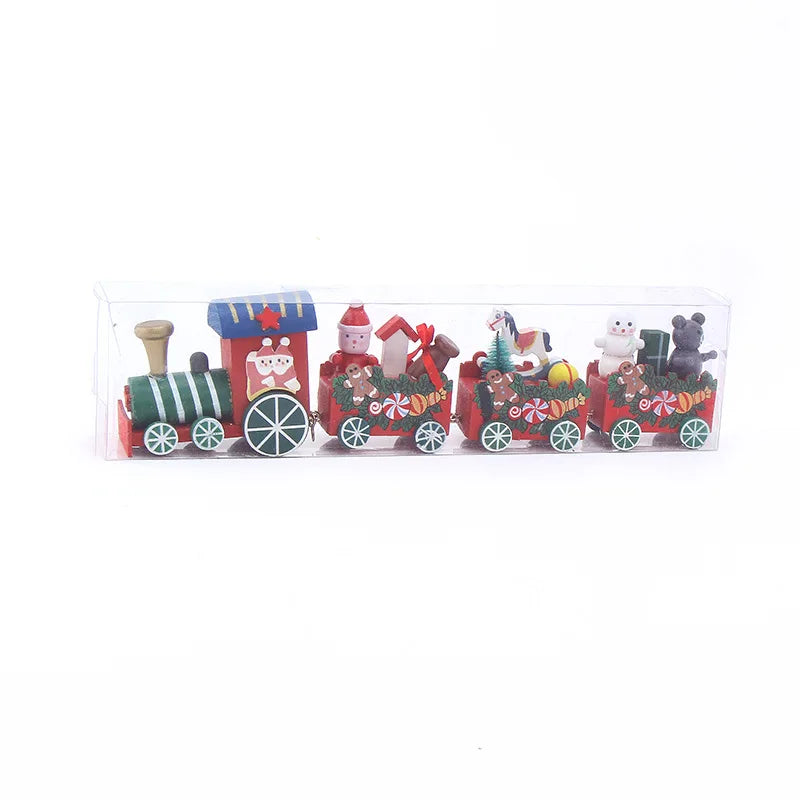 4 Knots Christmas Train Painted Wooden Christmas Decoration for Home with Santa Kids Toys Ornament Navidad 2019 New Year Gift