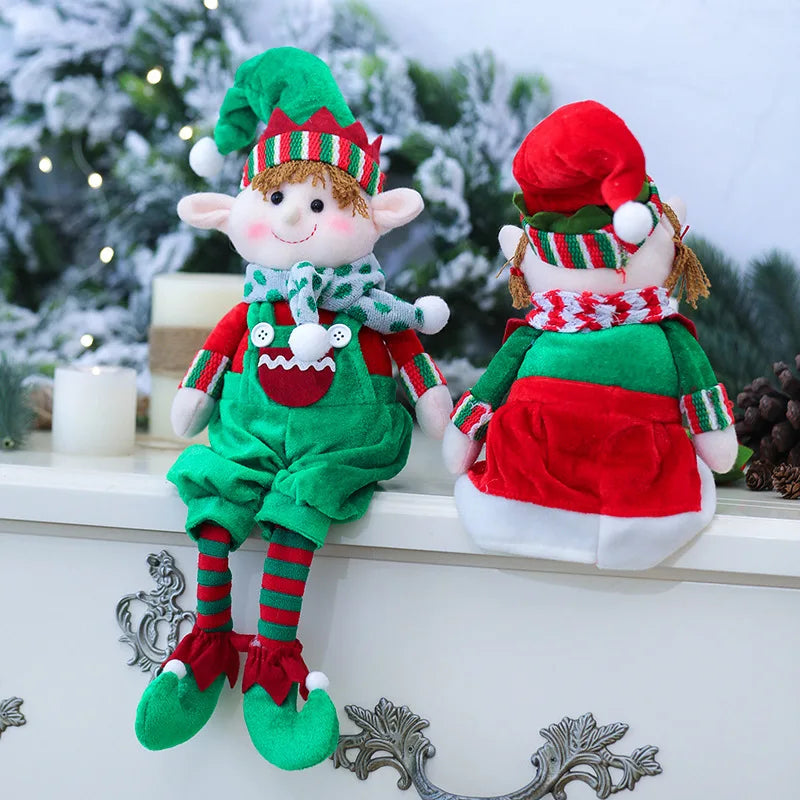 Christmas Decora tionRed and green fabric Plush Leg Elf Doll Ornaments Boys Girls Elves Toy Doll for 2022 New Year Home Decor