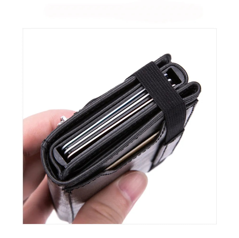 Custom Engraving Wallet Men Credit Card Holder RFID Blocking Anti-thief Leather Purse Card Wallet with ID Window Coin Pocket Bag