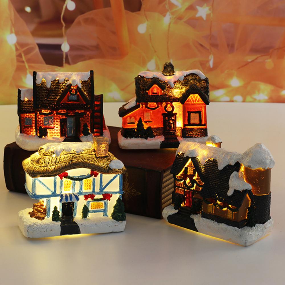 Christmas Scene Village Houses Town Decoration With Warm White Led Light 2021 Xmas Christmas Ornament Kids Gift For Home Decor