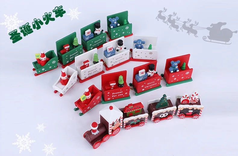 4 Knots Christmas Train Painted Wooden Christmas Decoration for Home with Santa Kids Toys Ornament Navidad 2019 New Year Gift