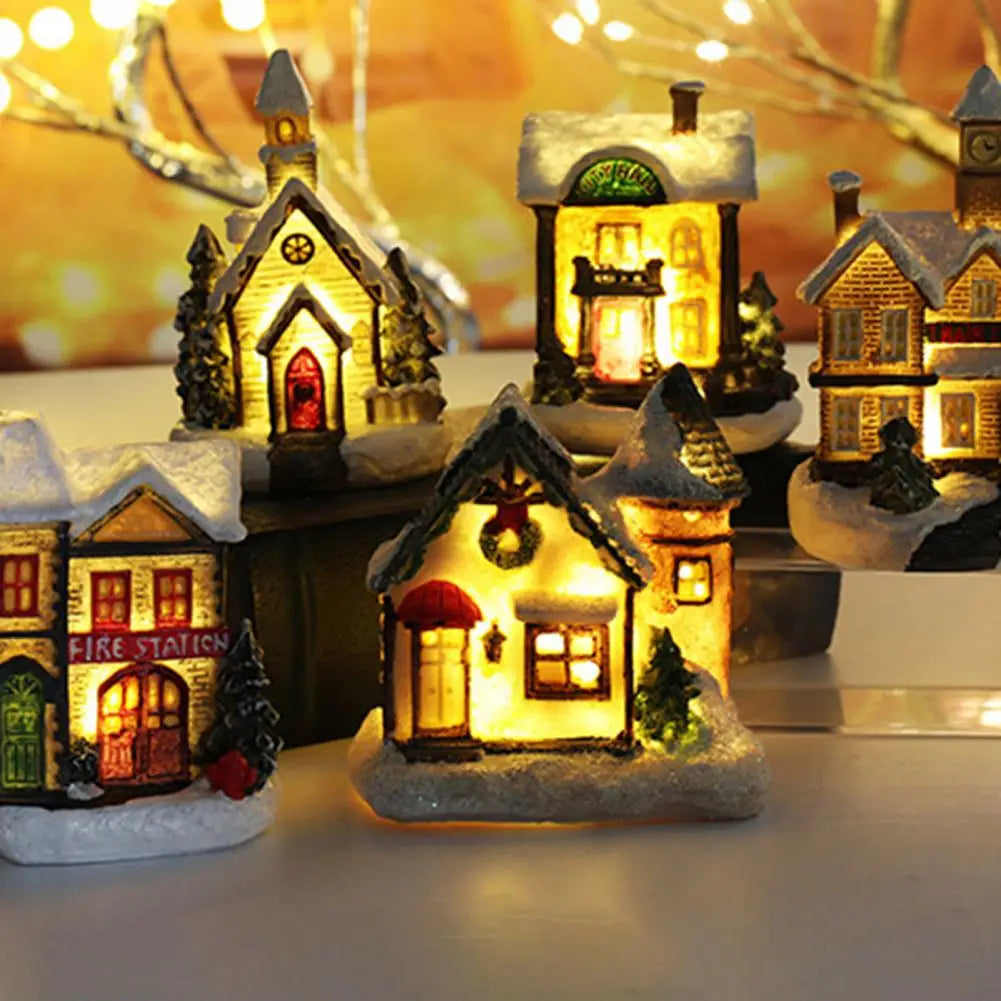 Christmas Scene Village Houses Town Decoration With Warm White Led Light 2021 Xmas Christmas Ornament Kids Gift For Home Decor