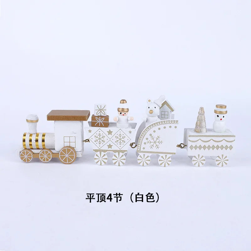 4 Knots Christmas Train Painted Wooden Christmas Decoration for Home with Santa Kids Toys Ornament Navidad 2019 New Year Gift