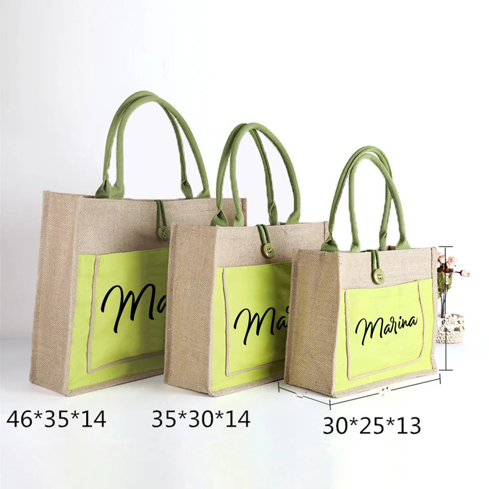 Personalized Jute Cotton Tote Bag New Year Bridesmaid Gifts Women Large Custom Tote Shopping Burlap Bag Wedding Gift for Guests