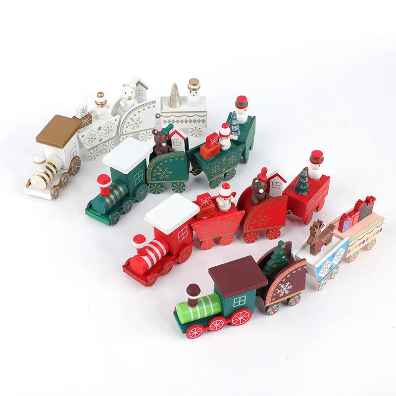 4 Knots Christmas Train Painted Wooden Christmas Decoration for Home with Santa Kids Toys Ornament Navidad 2019 New Year Gift