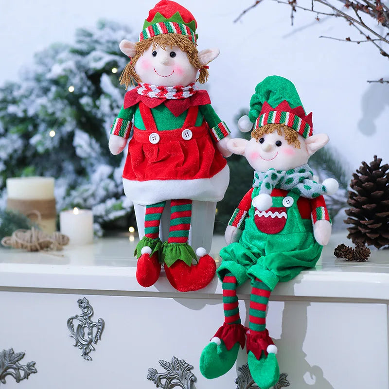 Christmas Decora tionRed and green fabric Plush Leg Elf Doll Ornaments Boys Girls Elves Toy Doll for 2022 New Year Home Decor