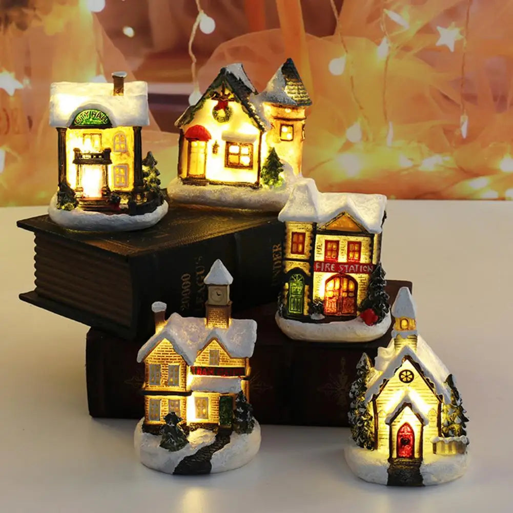 Christmas Scene Village Houses Town Decoration With Warm White Led Light 2021 Xmas Christmas Ornament Kids Gift For Home Decor