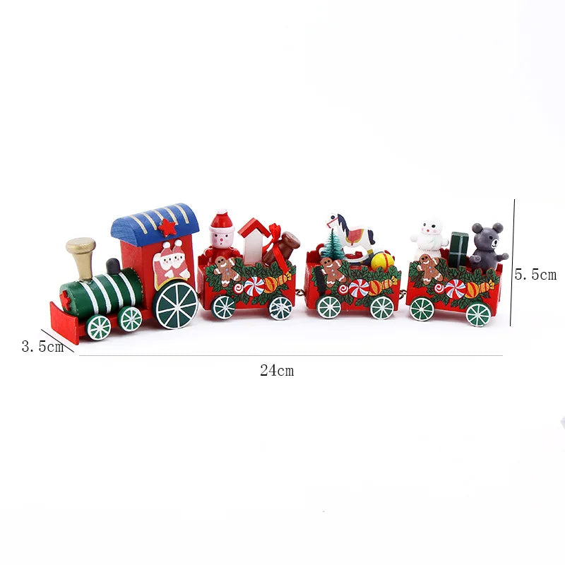 4 Knots Christmas Train Painted Wooden Christmas Decoration for Home with Santa Kids Toys Ornament Navidad 2019 New Year Gift