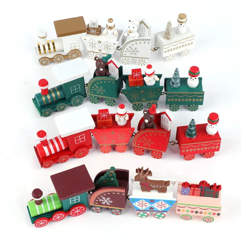 4 Knots Christmas Train Painted Wooden Christmas Decoration for Home with Santa Kids Toys Ornament Navidad 2019 New Year Gift