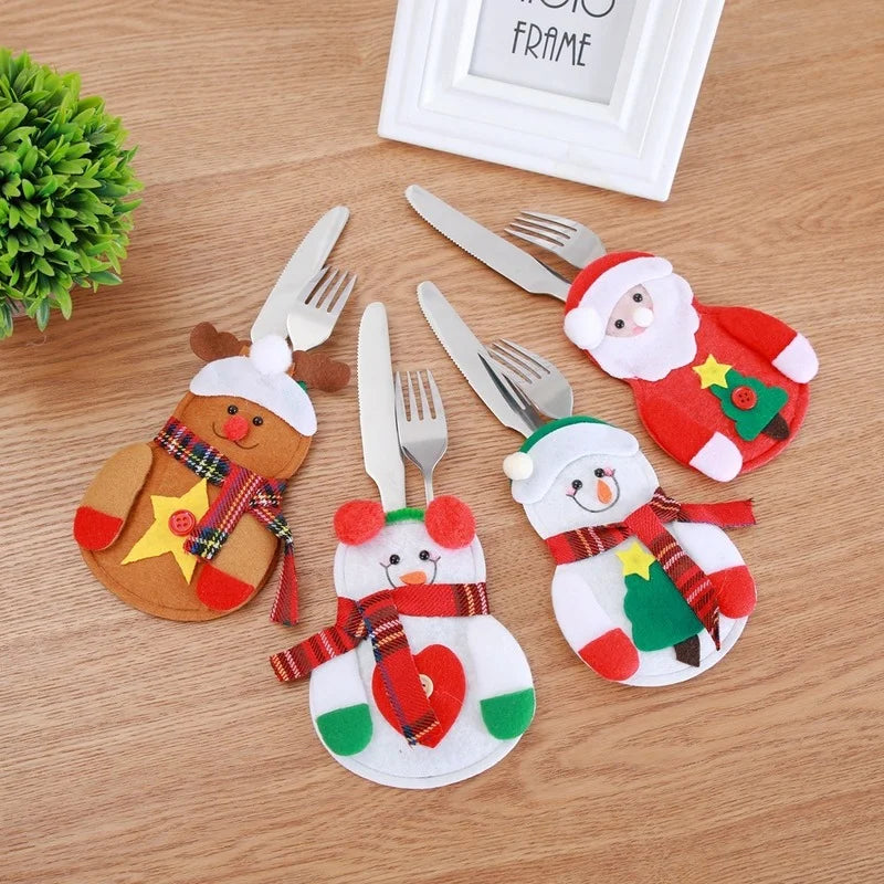 Christmas Knife And Fork Cover Christmas Sticker Hat Knife And Fork Bag Diy Crafts Party Decor Home Decor Accessories