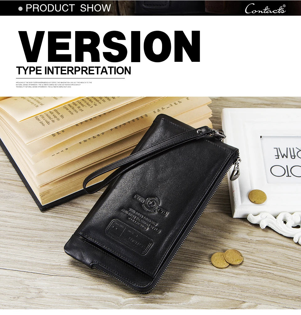 2022 Men Wallet Clutch Genuine Leather Brand Rfid  Wallet Male Organizer Cell Phone Clutch Bag Long Coin Purse Free Engrave