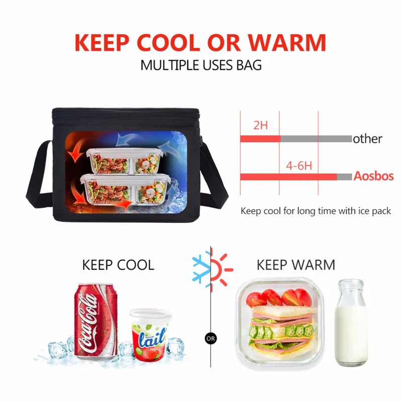 Aosbos Portable Thermal Lunch Bags for Women Kids Men Fashion  Picnic Cooler Lunch Bag Insulated Travel Food Tote Bags Box 2019