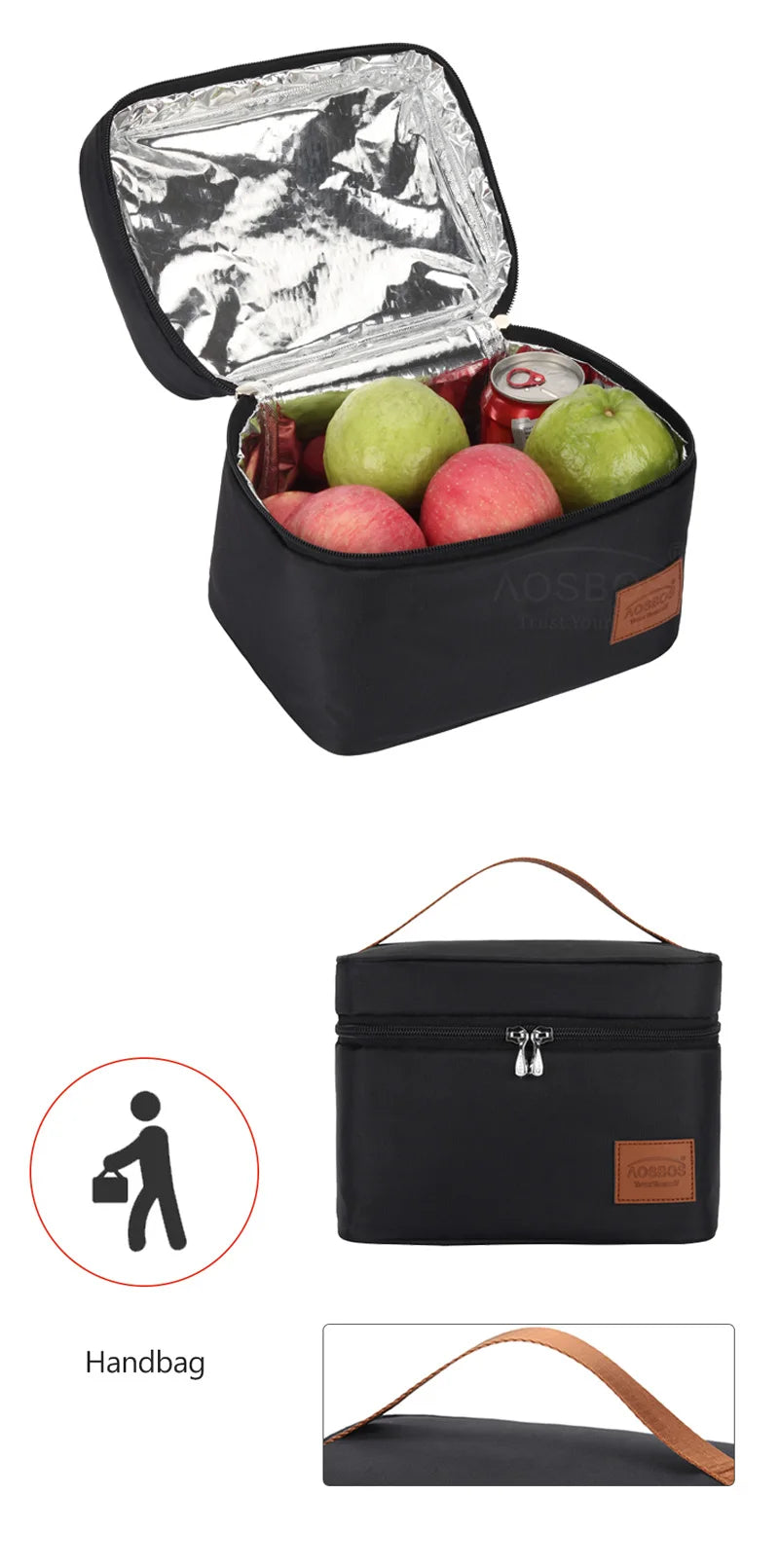 Aosbos Portable Thermal Lunch Bags for Women Kids Men Fashion  Picnic Cooler Lunch Bag Insulated Travel Food Tote Bags Box 2019