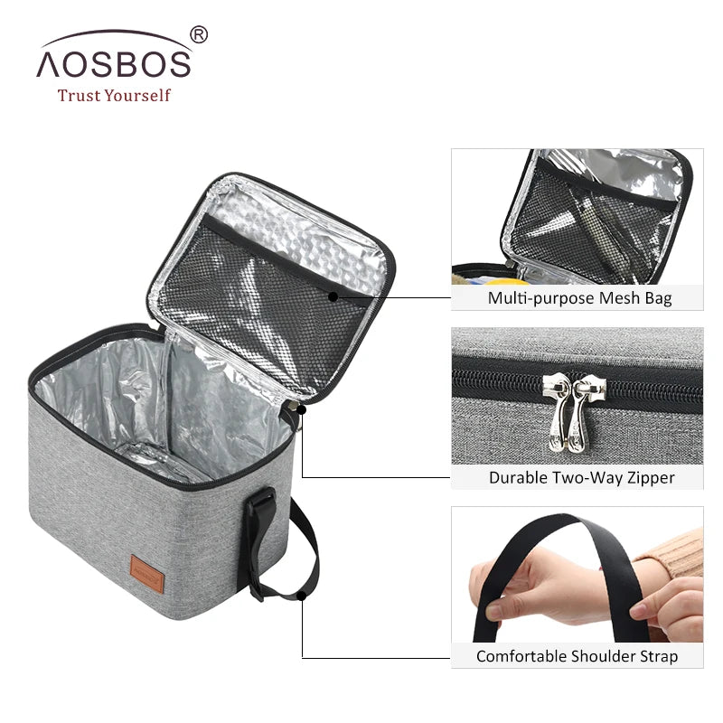 Aosbos Portable Thermal Lunch Bags for Women Kids Men Fashion  Picnic Cooler Lunch Bag Insulated Travel Food Tote Bags Box 2019