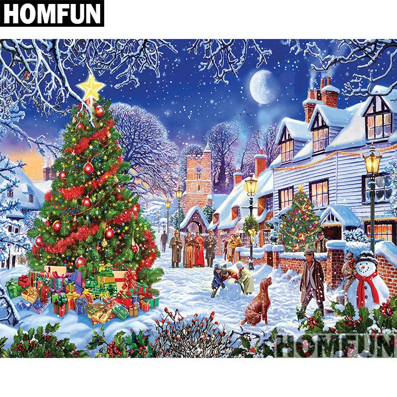 HOMFUN Full Square/Round Drill 5D DIY Diamond Painting "Village Christmas Tree" 3D Embroidery Cross Stitch 5D Decor A00779