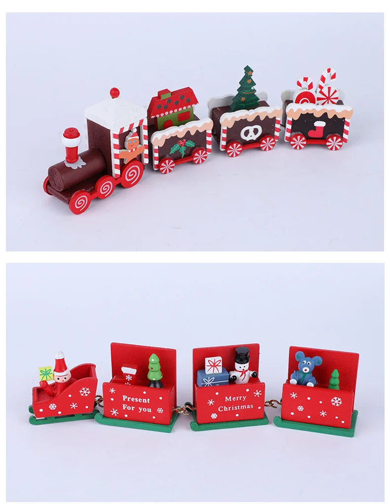 4 Knots Christmas Train Painted Wooden Christmas Decoration for Home with Santa Kids Toys Ornament Navidad 2019 New Year Gift