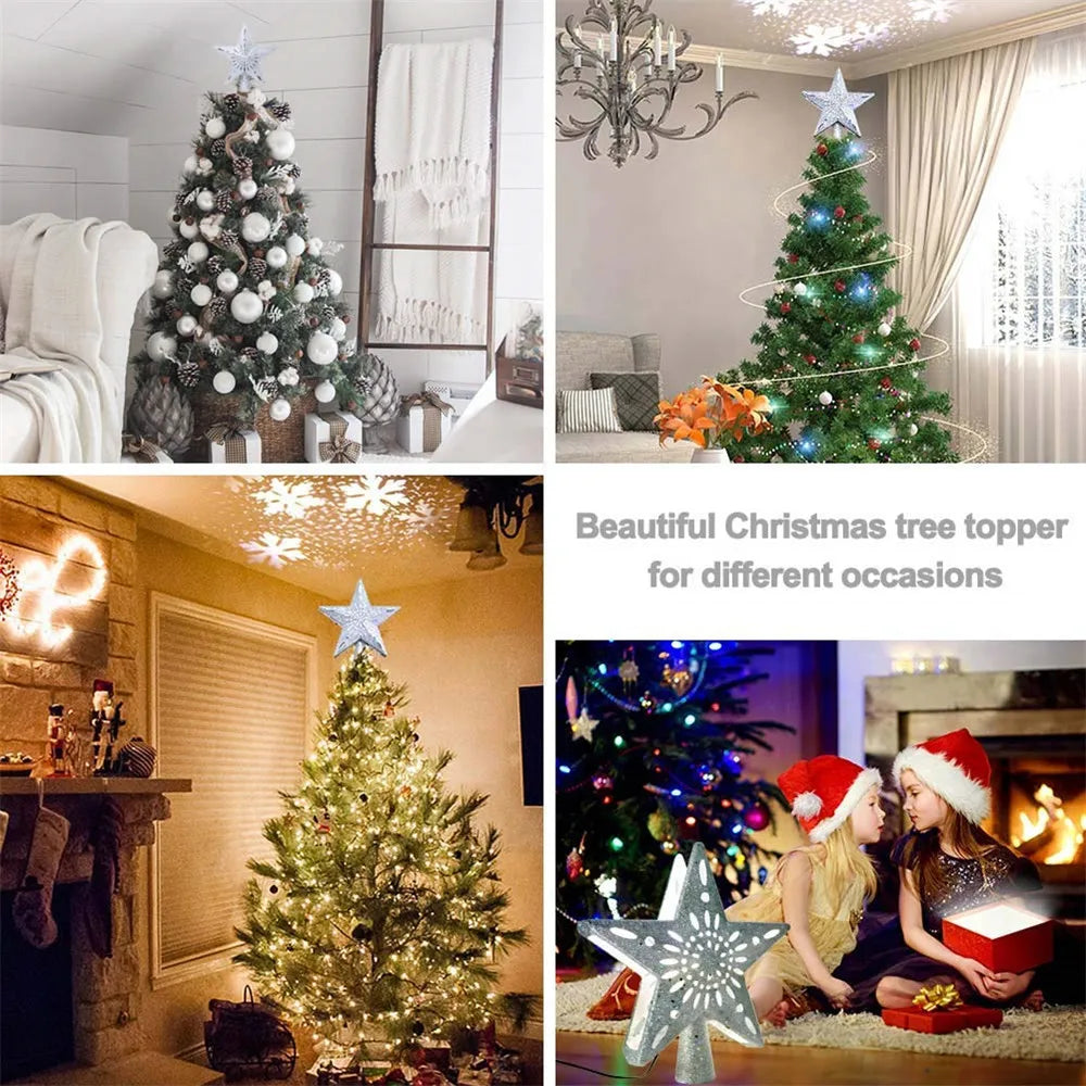 LED Snowflake Projector Lamp Rotating Night Lamp Dynamic Snowstorm Effect Light For Christmas Tree Toppers Indoor Bedroom Decor