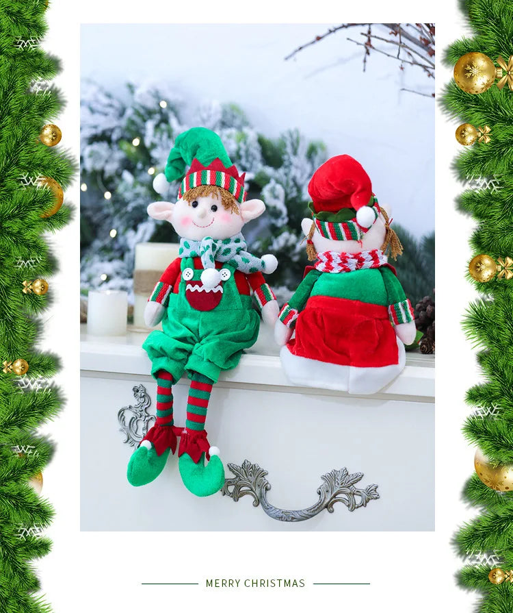 Christmas Decora tionRed and green fabric Plush Leg Elf Doll Ornaments Boys Girls Elves Toy Doll for 2022 New Year Home Decor