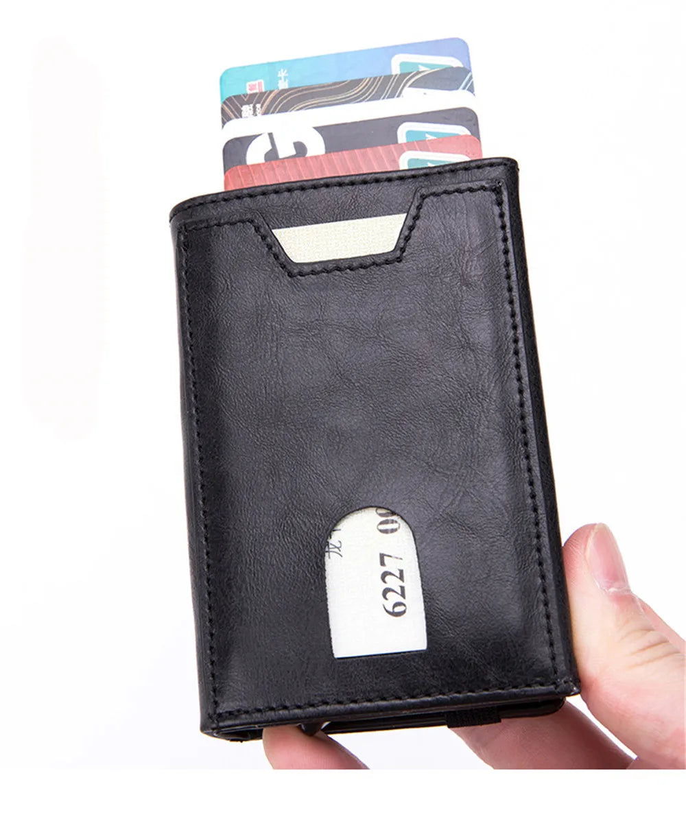 Custom Engraving Wallet Men Credit Card Holder RFID Blocking Anti-thief Leather Purse Card Wallet with ID Window Coin Pocket Bag