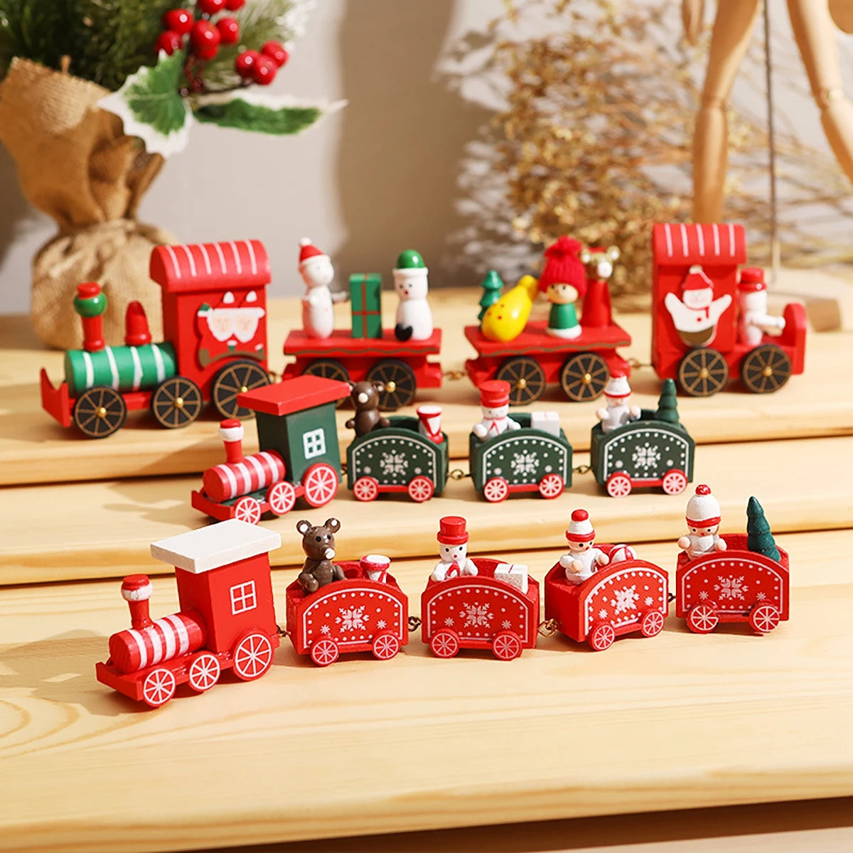 Wooden/Plastic Train Christmas Ornament Merry Christmas Decoration For Home 2024 Xmas Gifts Noel Natal Navidad New Year 2025