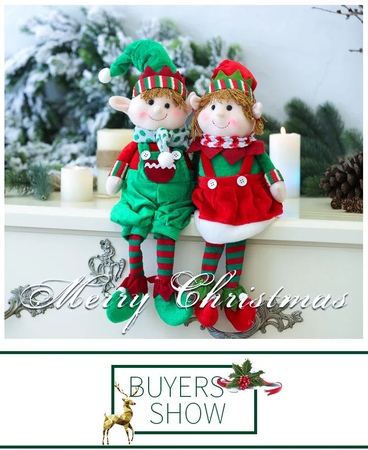 Christmas Decora tionRed and green fabric Plush Leg Elf Doll Ornaments Boys Girls Elves Toy Doll for 2022 New Year Home Decor