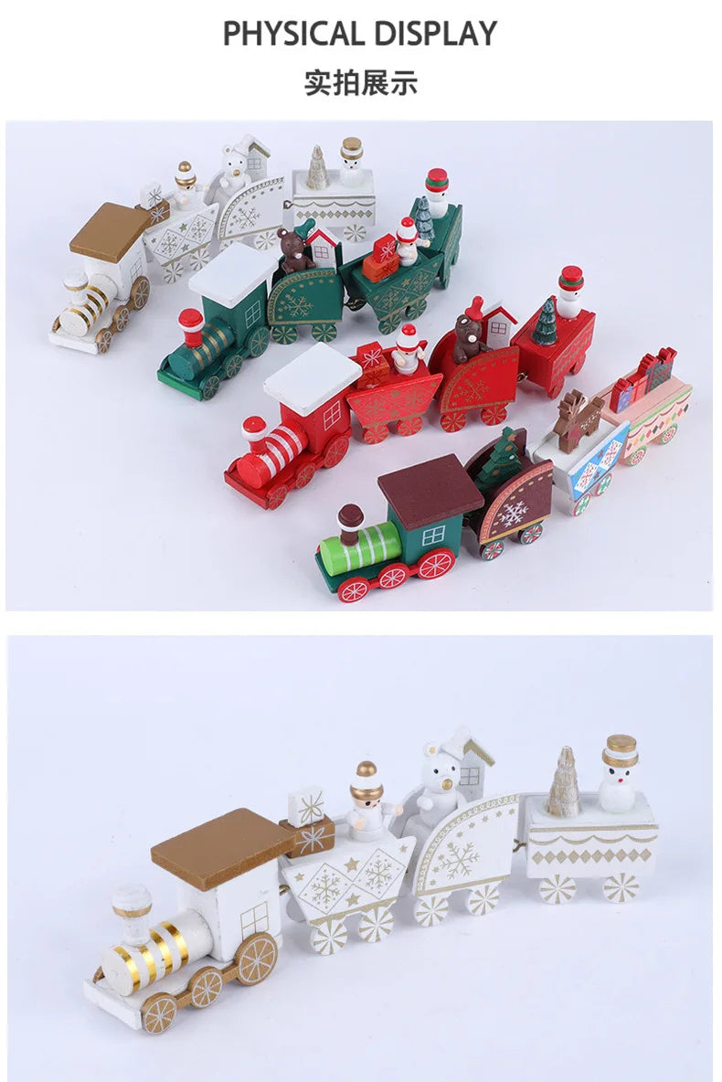 4 Knots Christmas Train Painted Wooden Christmas Decoration for Home with Santa Kids Toys Ornament Navidad 2019 New Year Gift