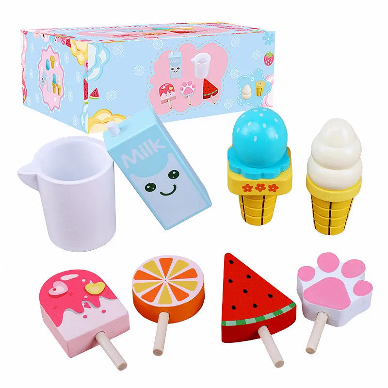 Children Simulation Food Kitchen Toys Wooden Ice Cream Dessert Simulation Food Kitchen Games Play House Pretend Toys For Girls