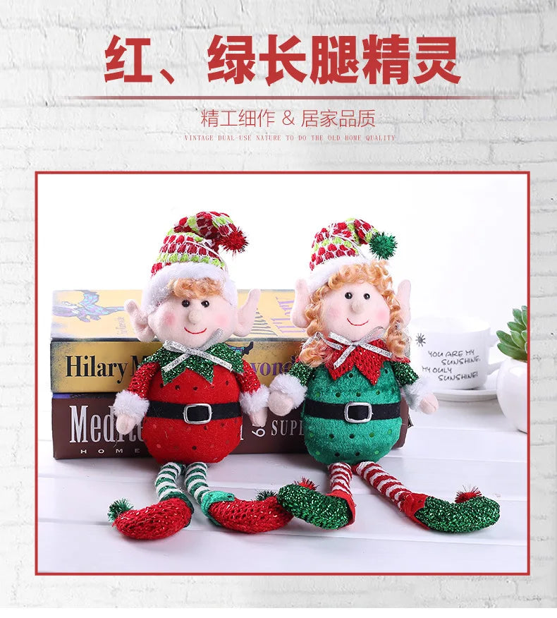 Christmas Decora tionRed and green fabric Plush Leg Elf Doll Ornaments Boys Girls Elves Toy Doll for 2022 New Year Home Decor